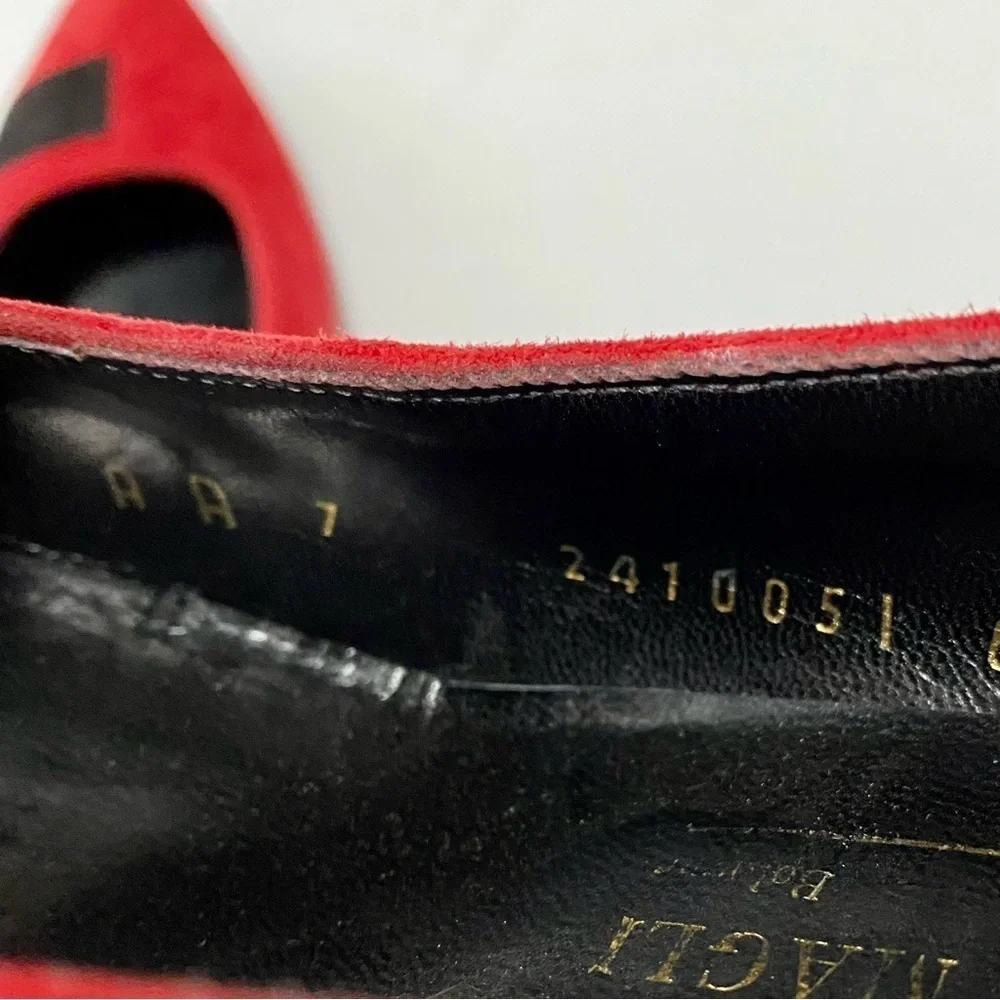 Vintage Bruno Magli Italian Black Red Suede Kitten Heel Pumps Shoes Size 7AA Y2K